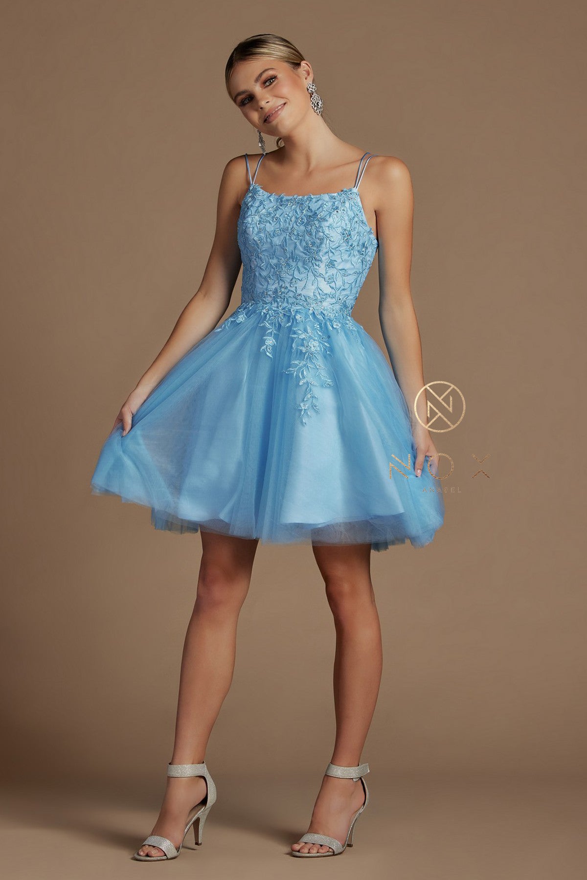 Embroidered Short Corset Back Dress By Nox Anabel -T718