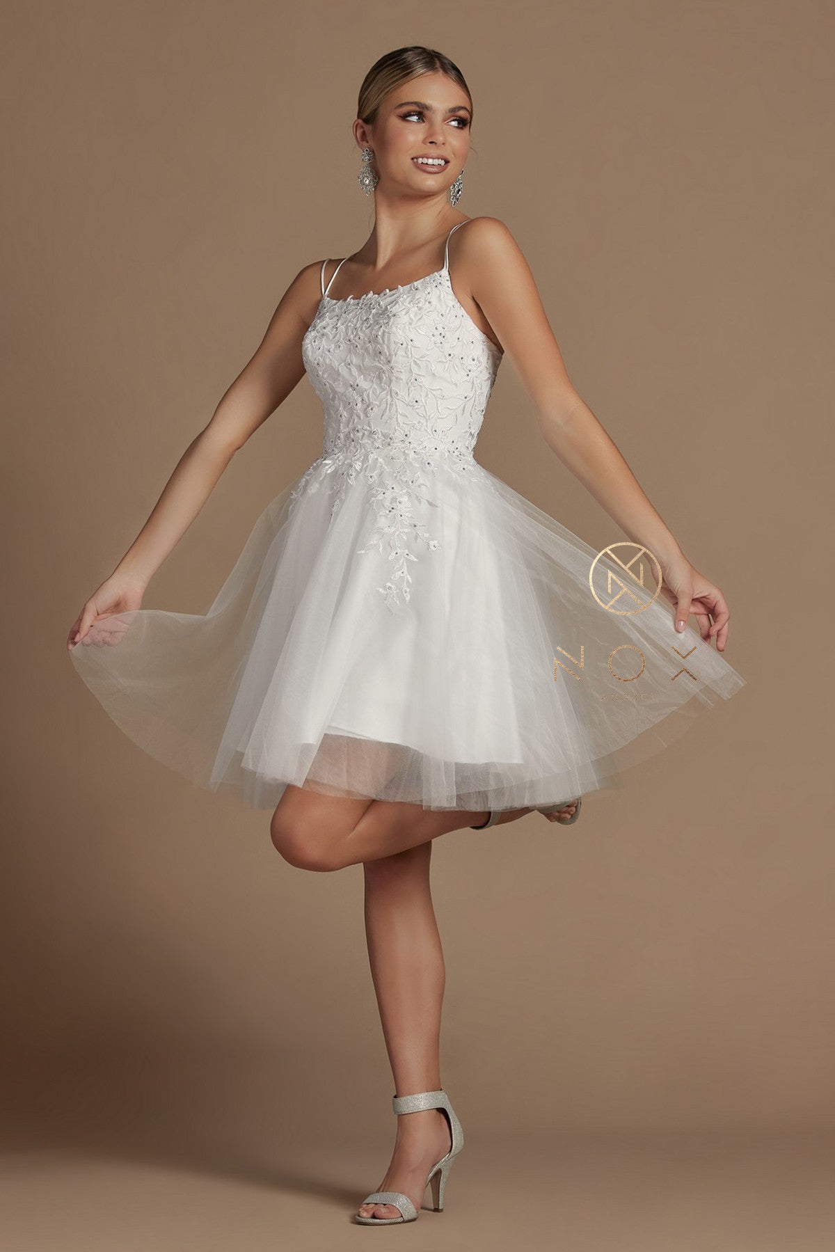 Embroidered Short Corset Back Dress By Nox Anabel -T718