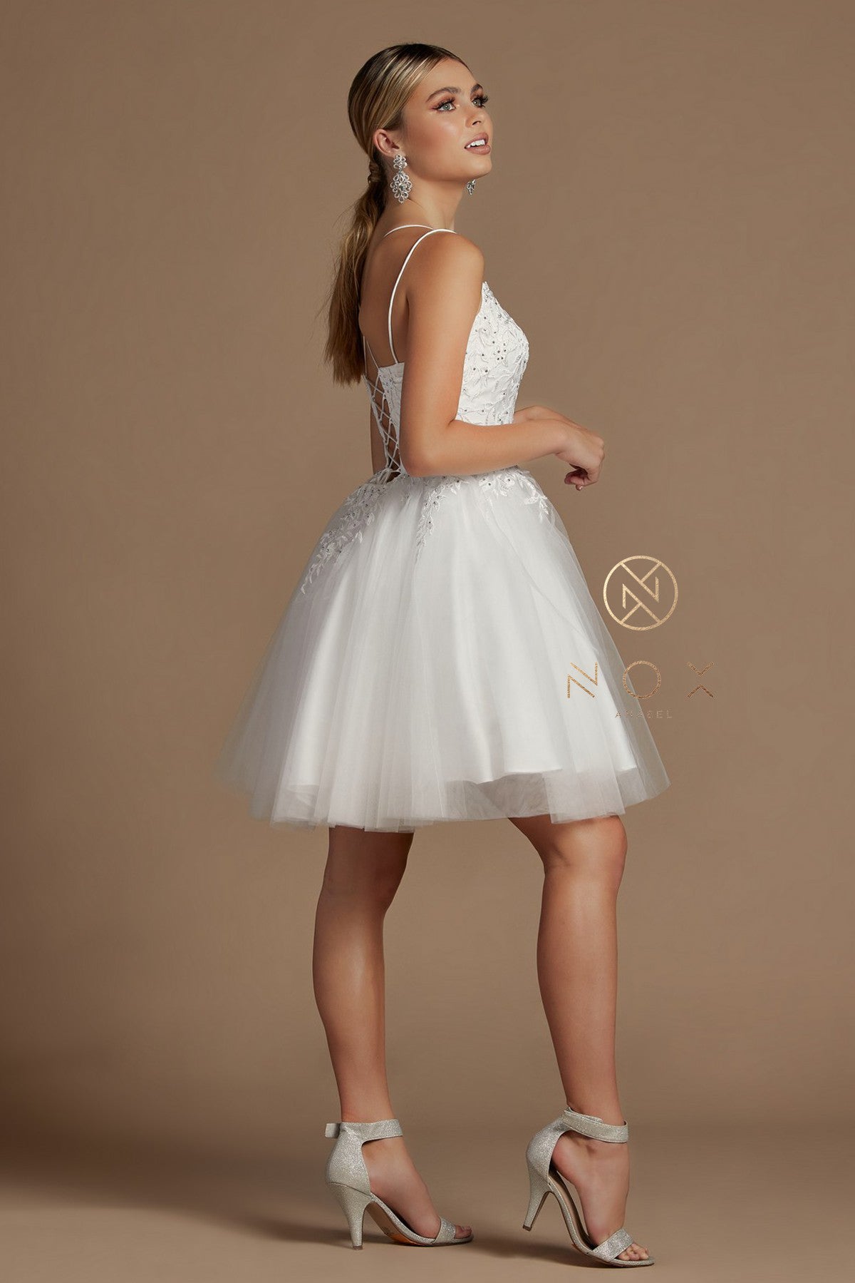 Embroidered Short Corset Back Dress By Nox Anabel -T718