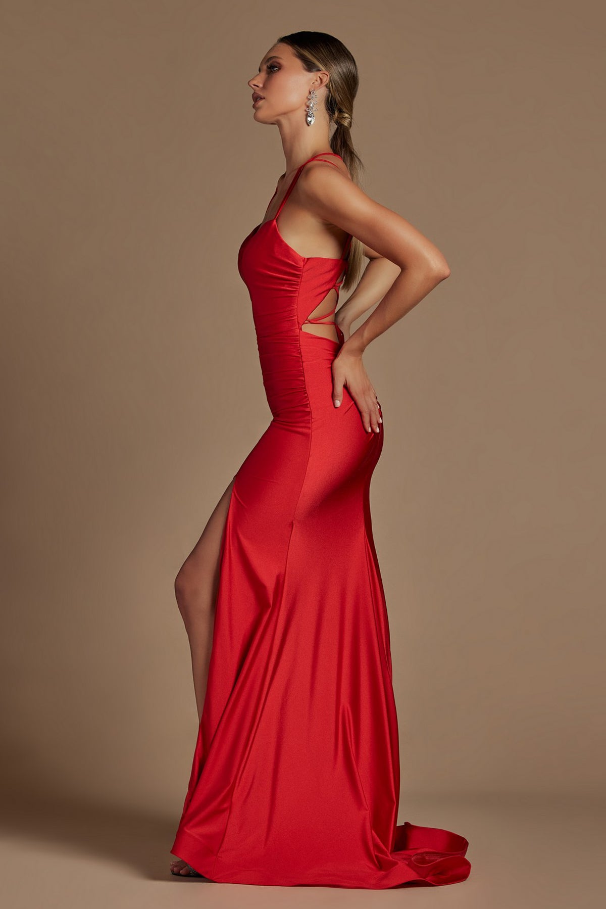 Fitted Strappy Back Slit Gown By Nox Anabel -T481