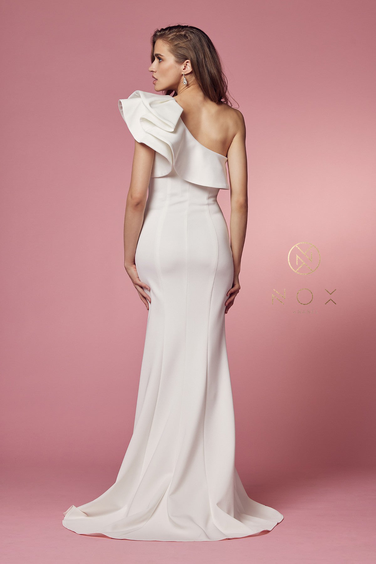 Ruffled One Shoulder Gown By Nox Anabel -E467W