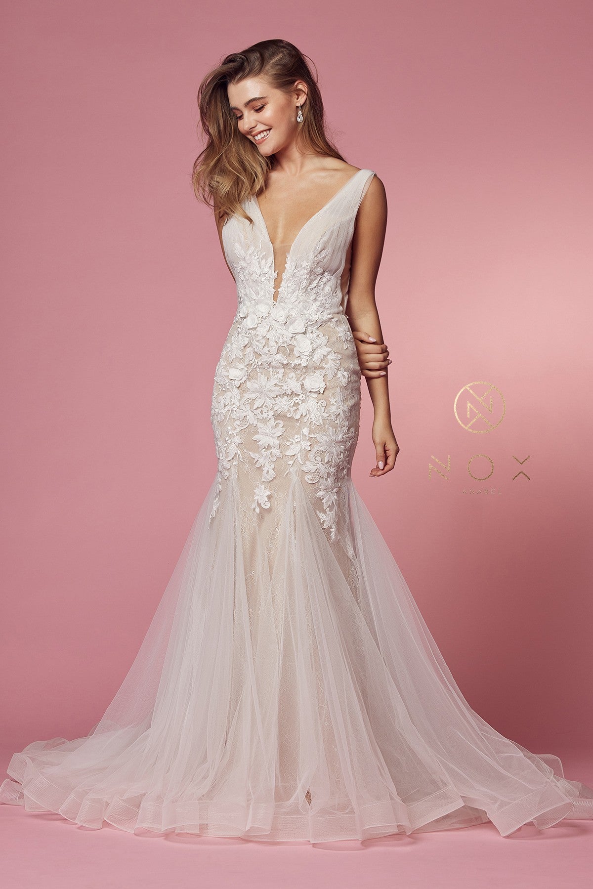 Floral Applique Mermaid Bridal Gown By Nox Anabel -JE917