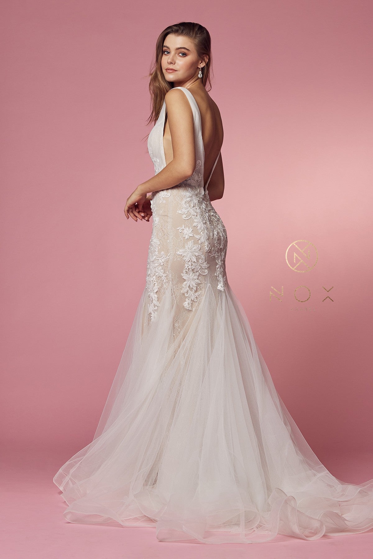 Floral Applique Mermaid Bridal Gown By Nox Anabel -JE917