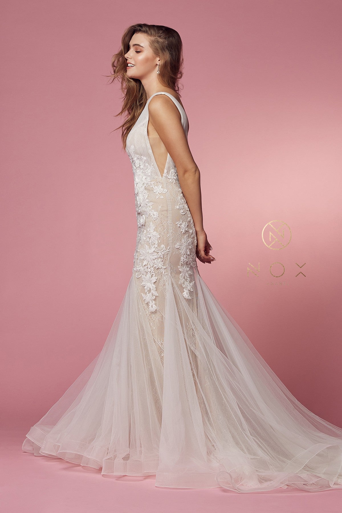 Floral Applique Mermaid Bridal Gown By Nox Anabel -JE917