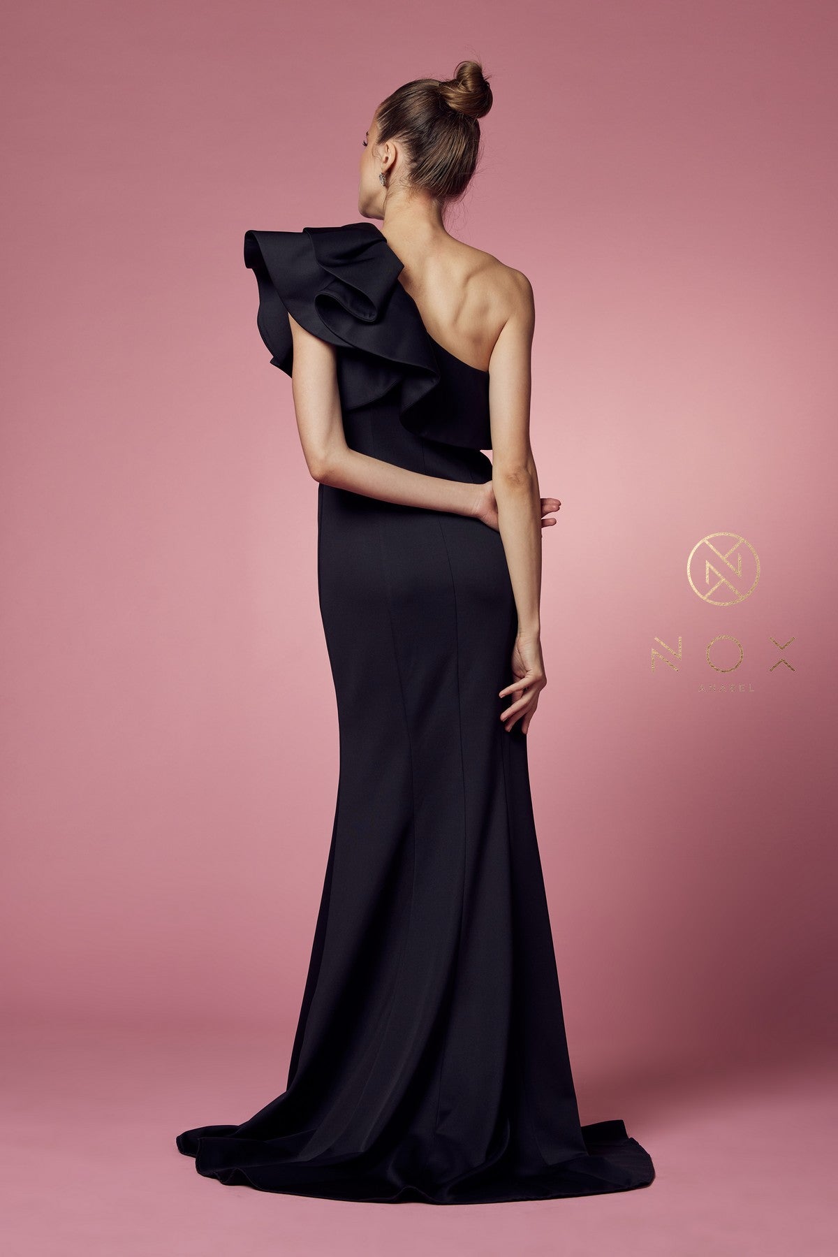 Ruffled One Shoulder Gown By Nox Anabel -E467