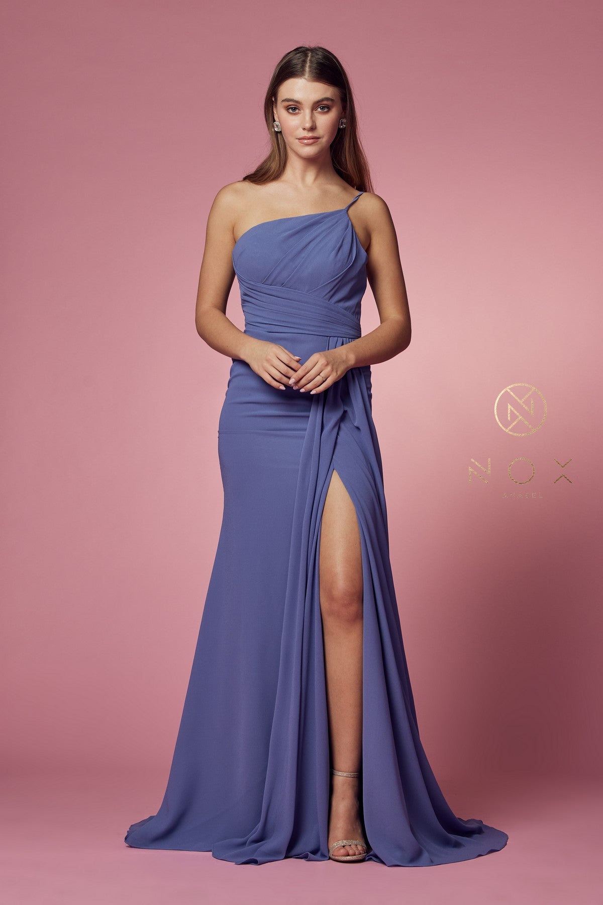 Ruched Long One Shoulder Dress By Nox Anabel -E1005