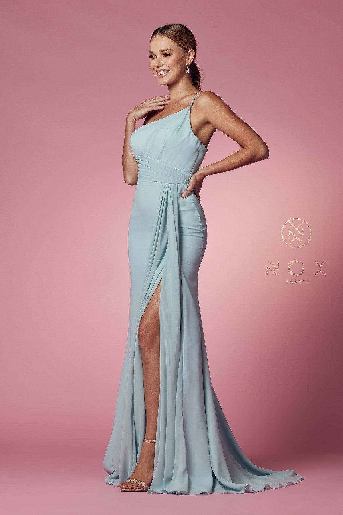 Ruched Long One Shoulder Dress By Nox Anabel -E1005