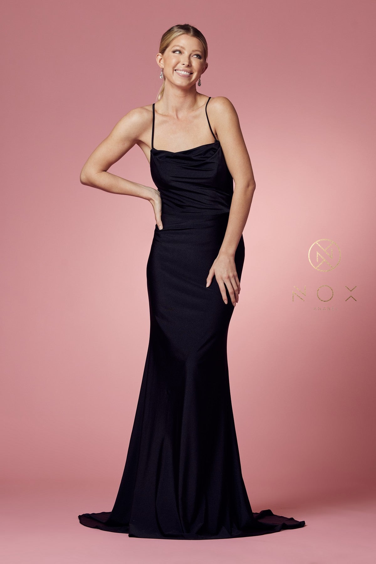 Fitted Long Cowl Neck Dress By Nox Anabel -E1007