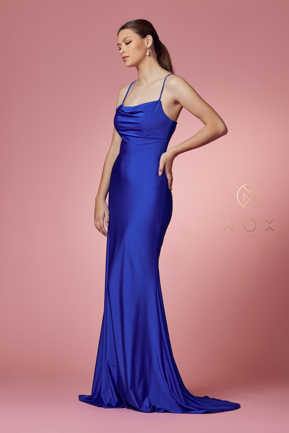 Fitted Long Cowl Neck Dress By Nox Anabel -E1007