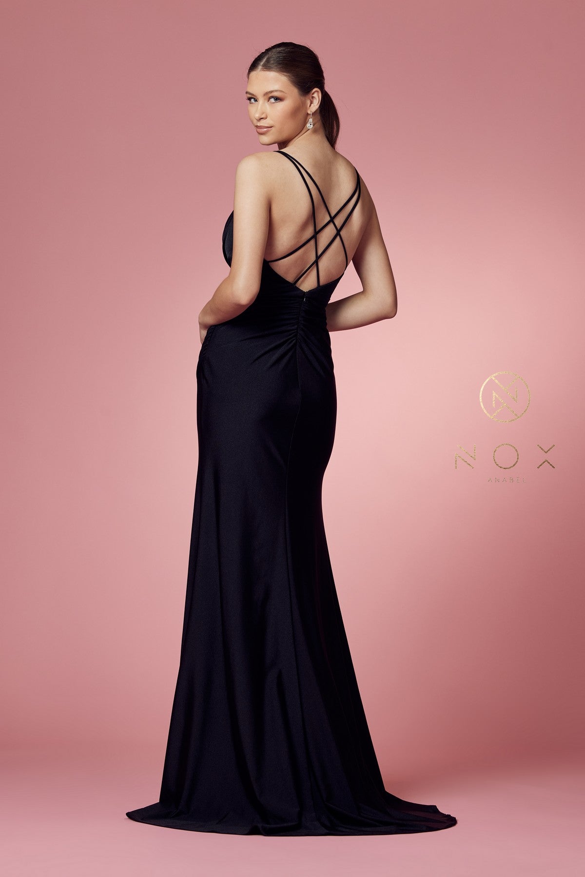 Fitted Long Strappy Back Dress By Nox Anabel -E1035
