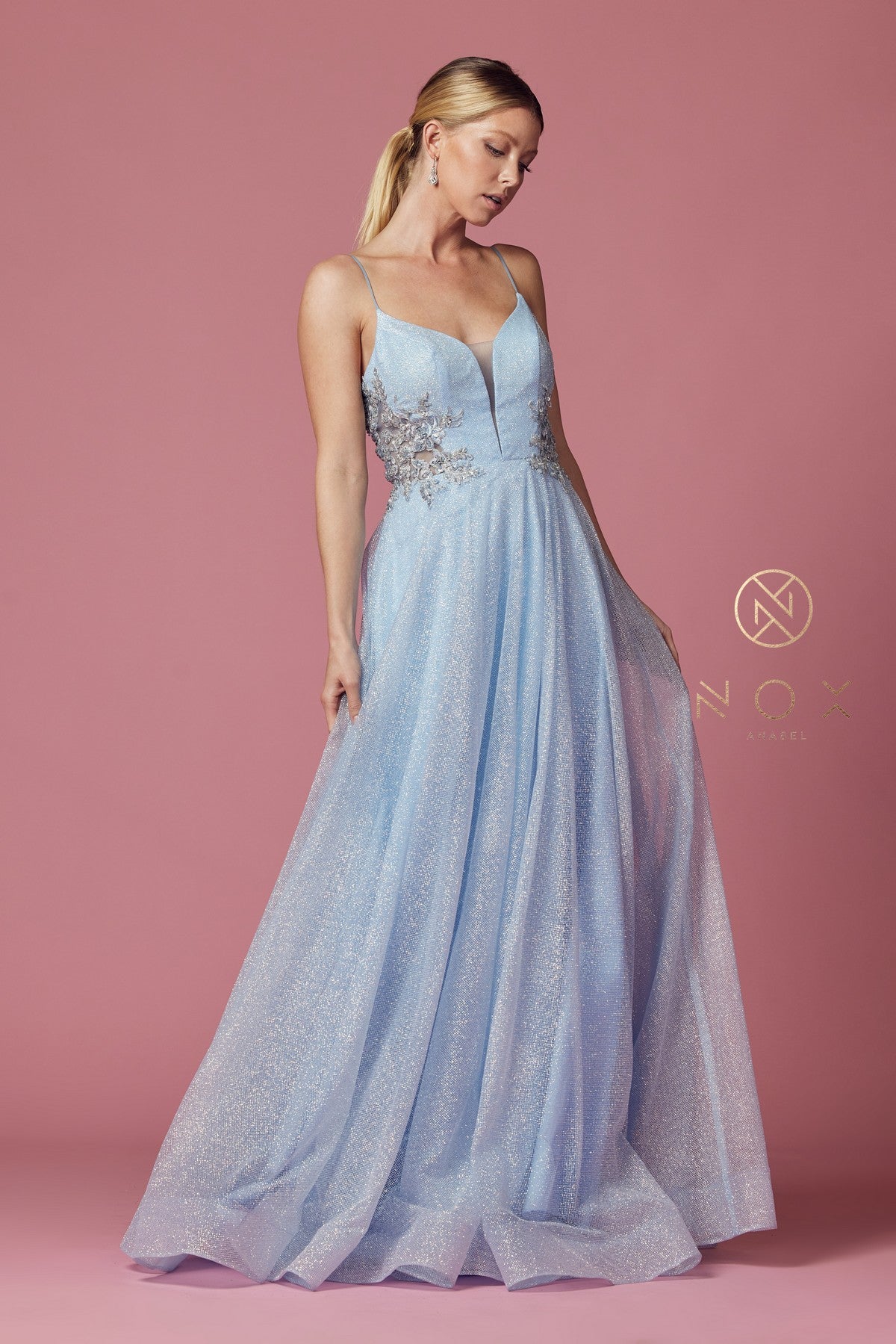 Long Sleeveless Glitter Dress By Nox Anabel -T1033