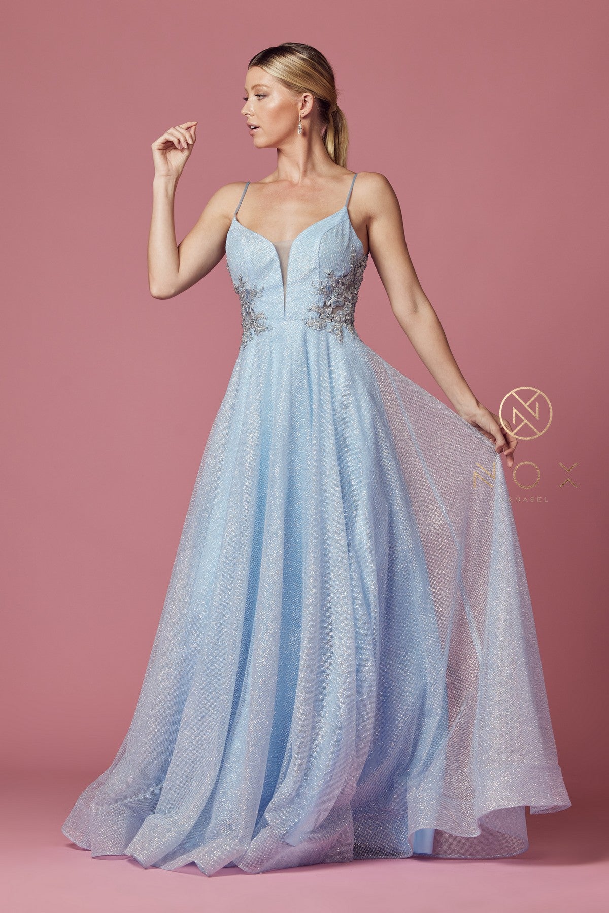 Long Sleeveless Glitter Dress By Nox Anabel -T1033