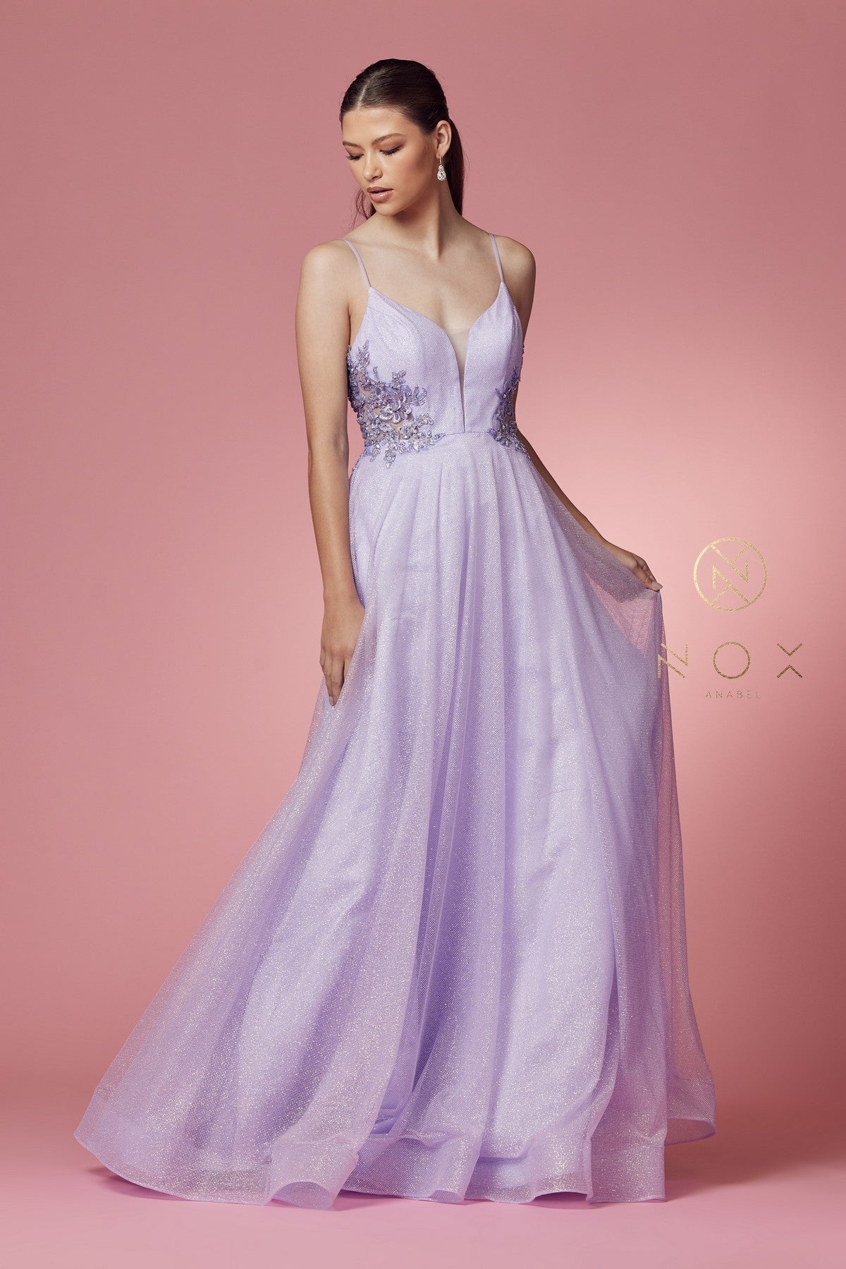 Long Sleeveless Glitter Dress By Nox Anabel -T1033