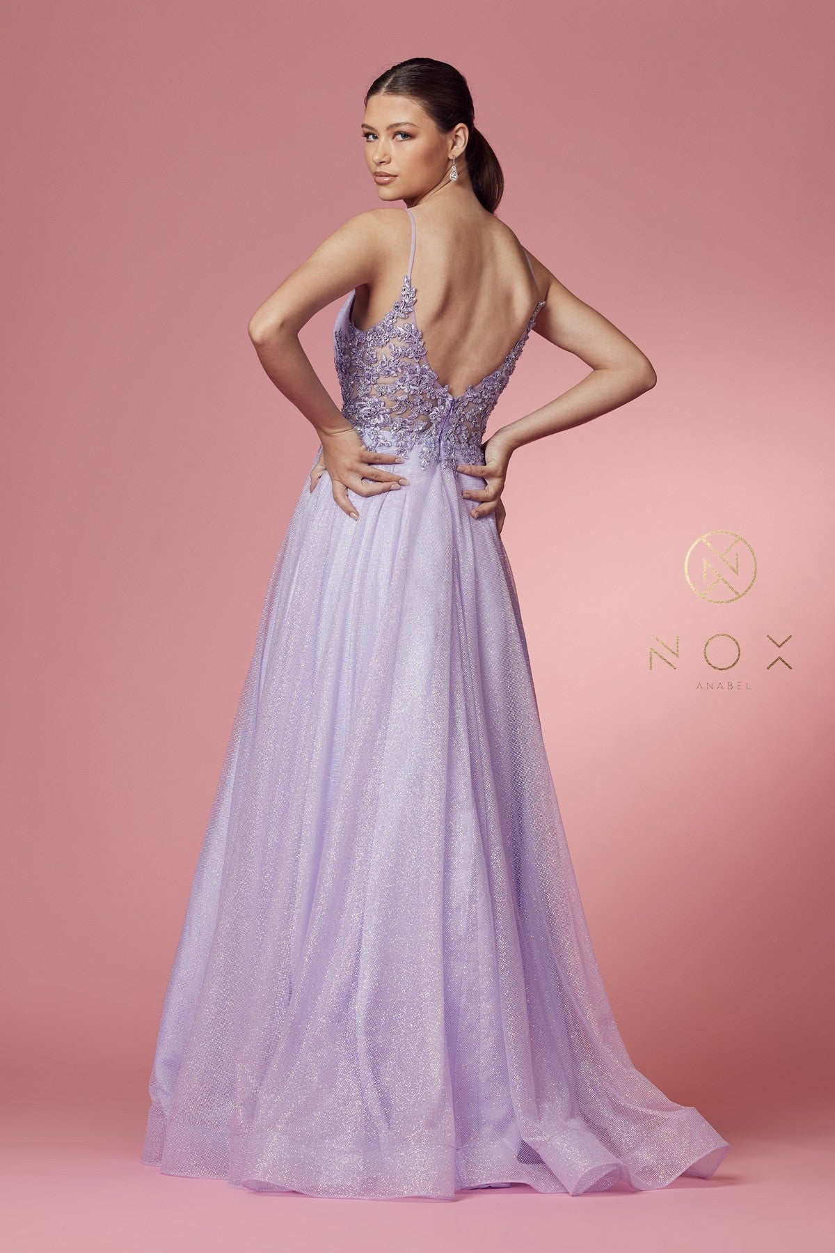 Long Sleeveless Glitter Dress By Nox Anabel -T1033