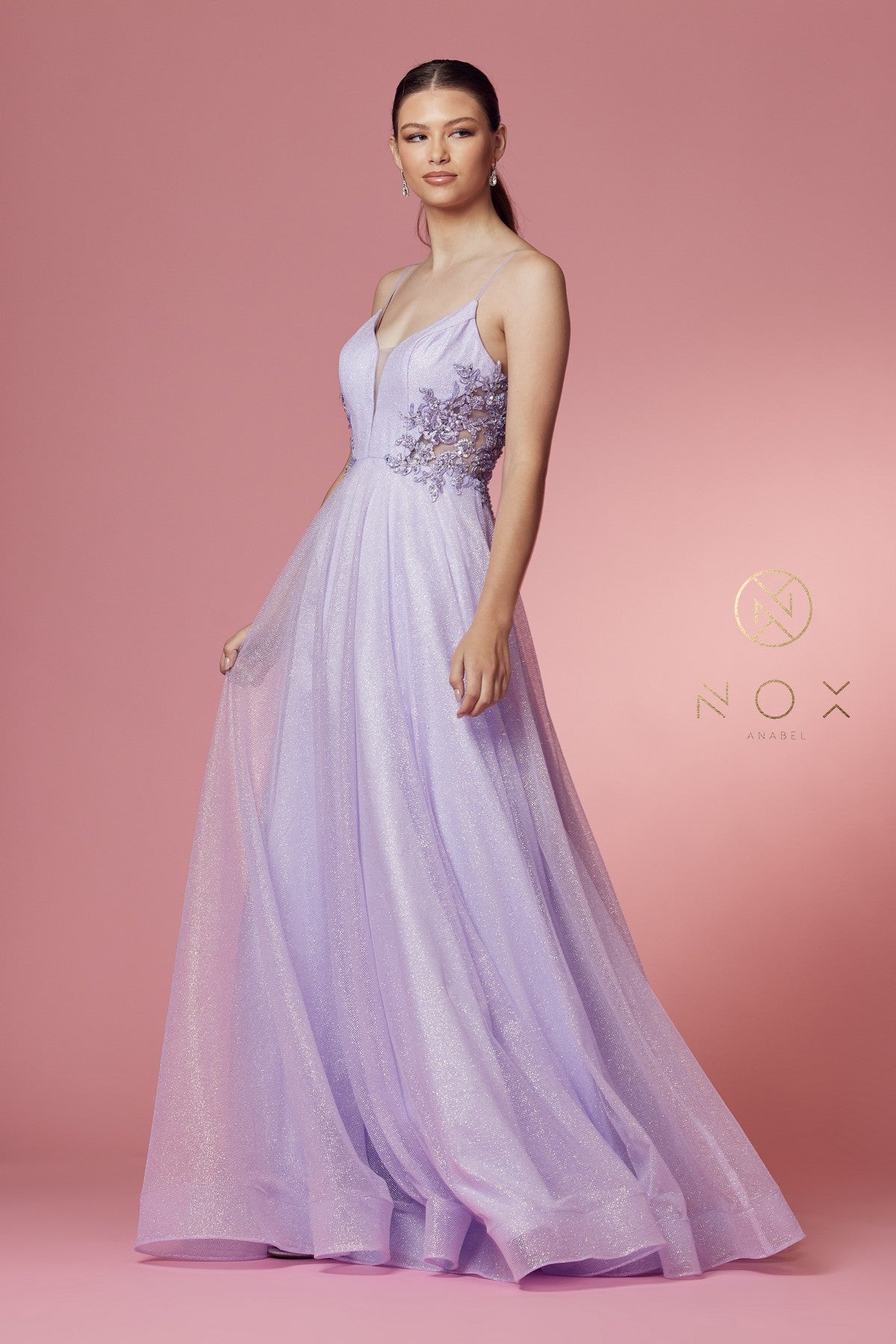 Long Sleeveless Glitter Dress By Nox Anabel -T1033