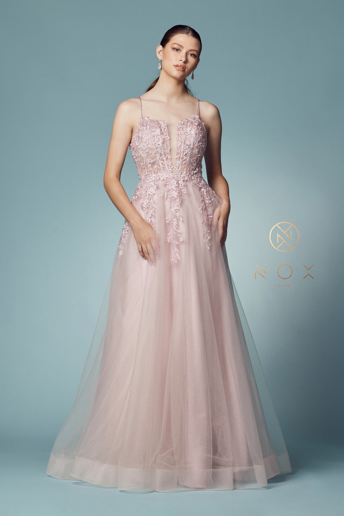 Floral Applique Tulle Gown By Nox Anabel -T449