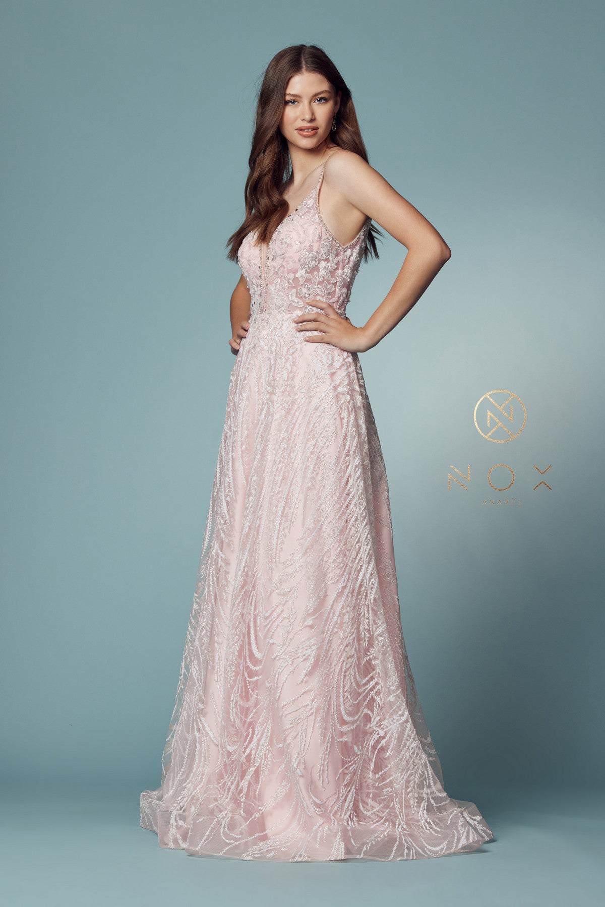 Applique Long Sleeveless A-Line Dress By Nox Anabel -T1009