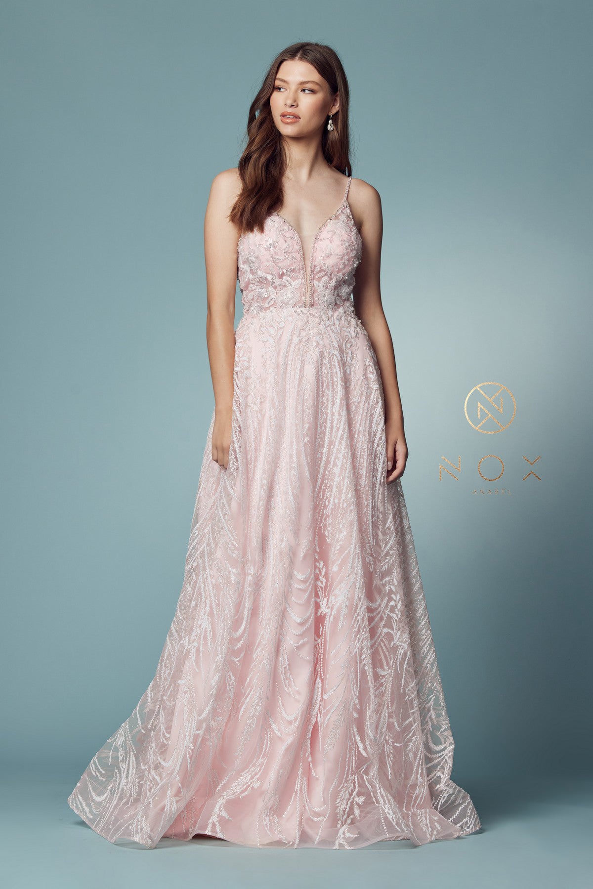 Applique Long Sleeveless A-Line Dress By Nox Anabel -T1009