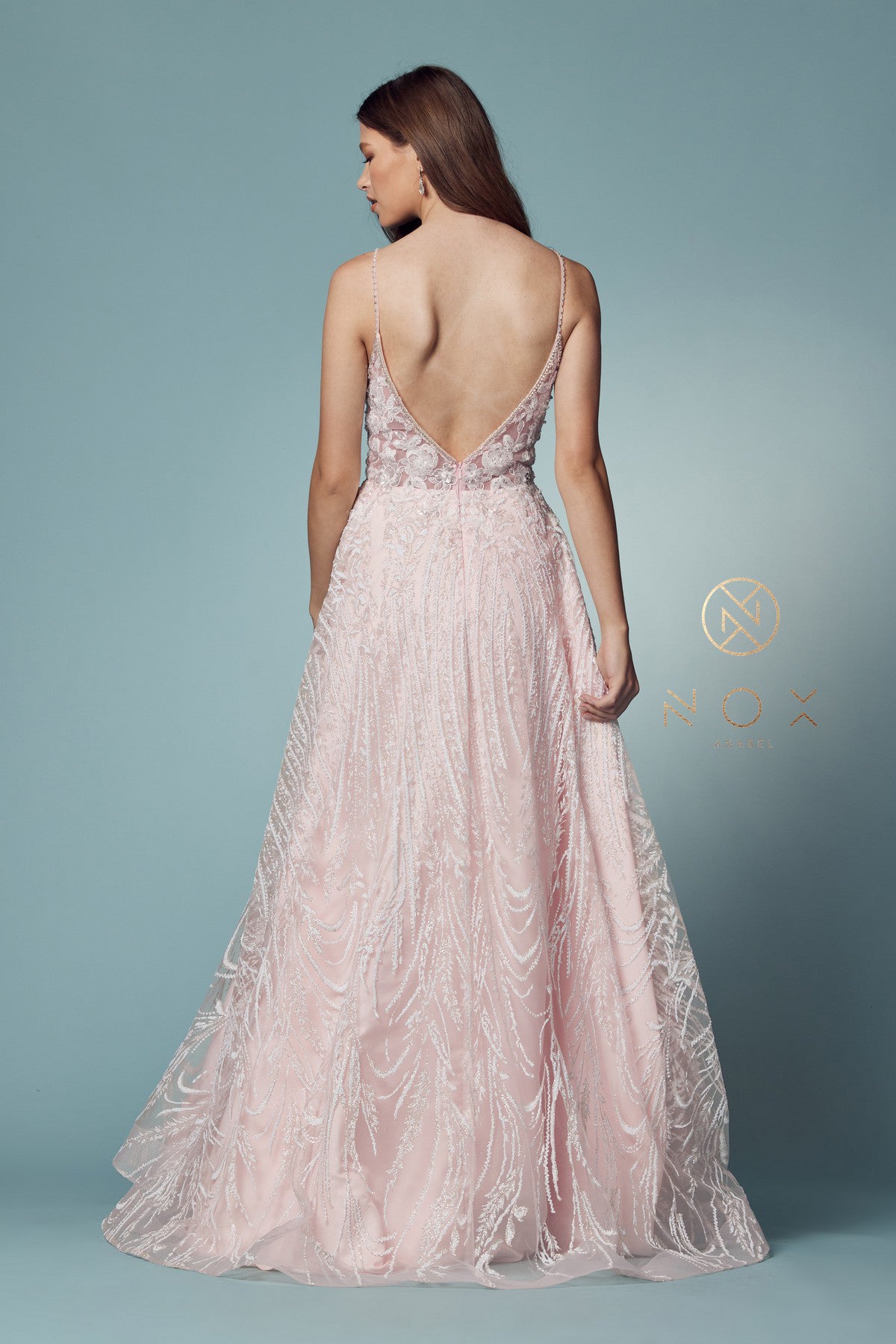 Applique Long Sleeveless A-Line Dress By Nox Anabel -T1009