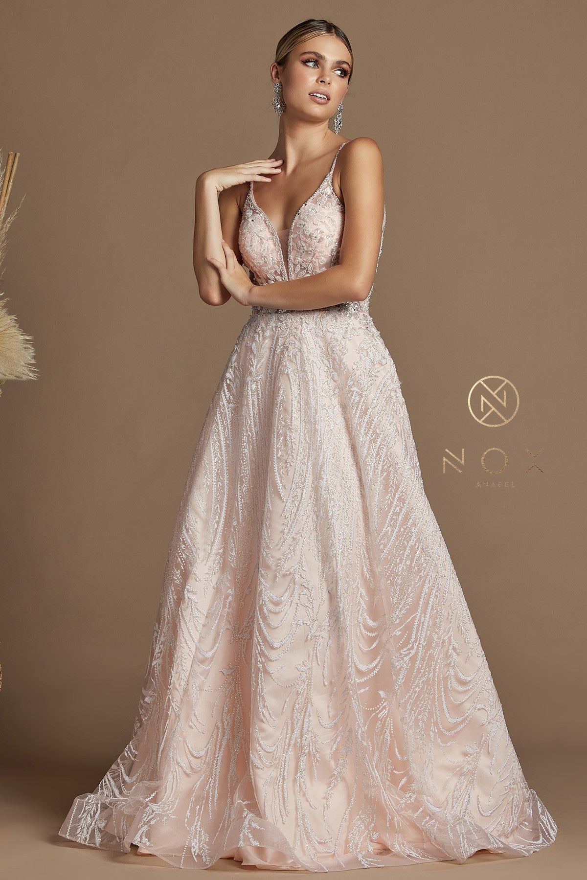 Applique Long Sleeveless A-Line Dress By Nox Anabel -T1009
