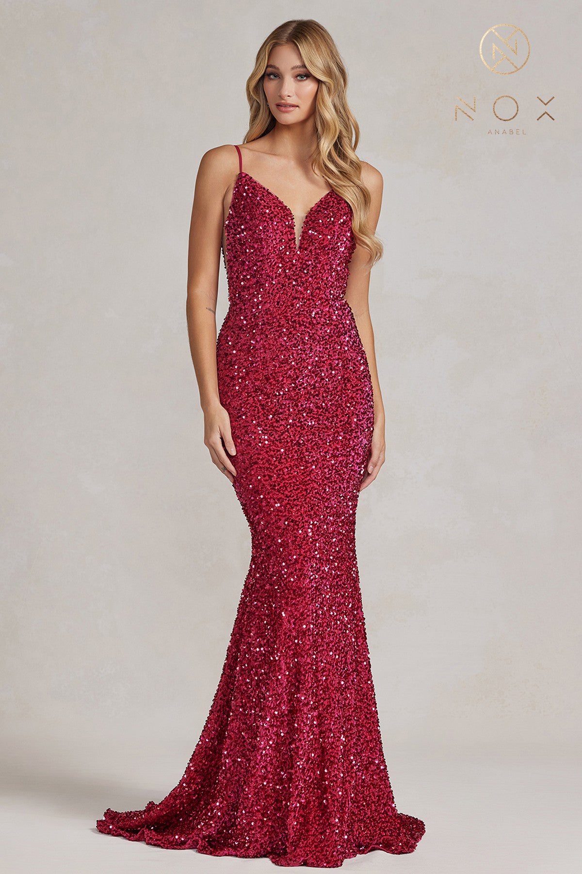 V-Neck Sequin Mermaid Dress By Nox Anabel -R1071