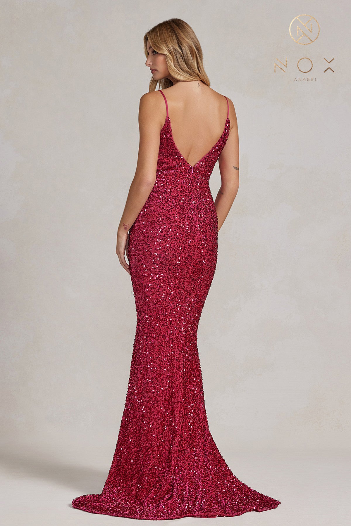 V-Neck Sequin Mermaid Dress By Nox Anabel -R1071