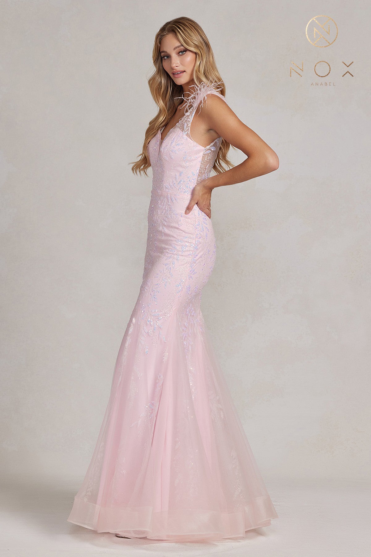Long Floral Applique Trumpet Dress By Nox Anabel -T1208