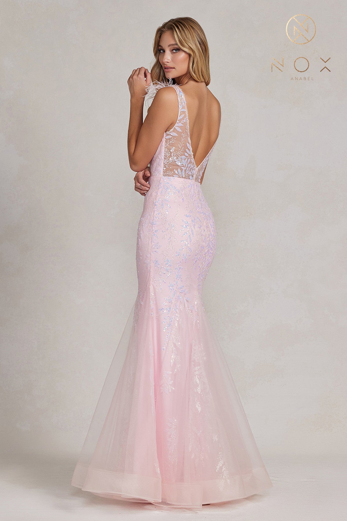 Long Floral Applique Trumpet Dress By Nox Anabel -T1208