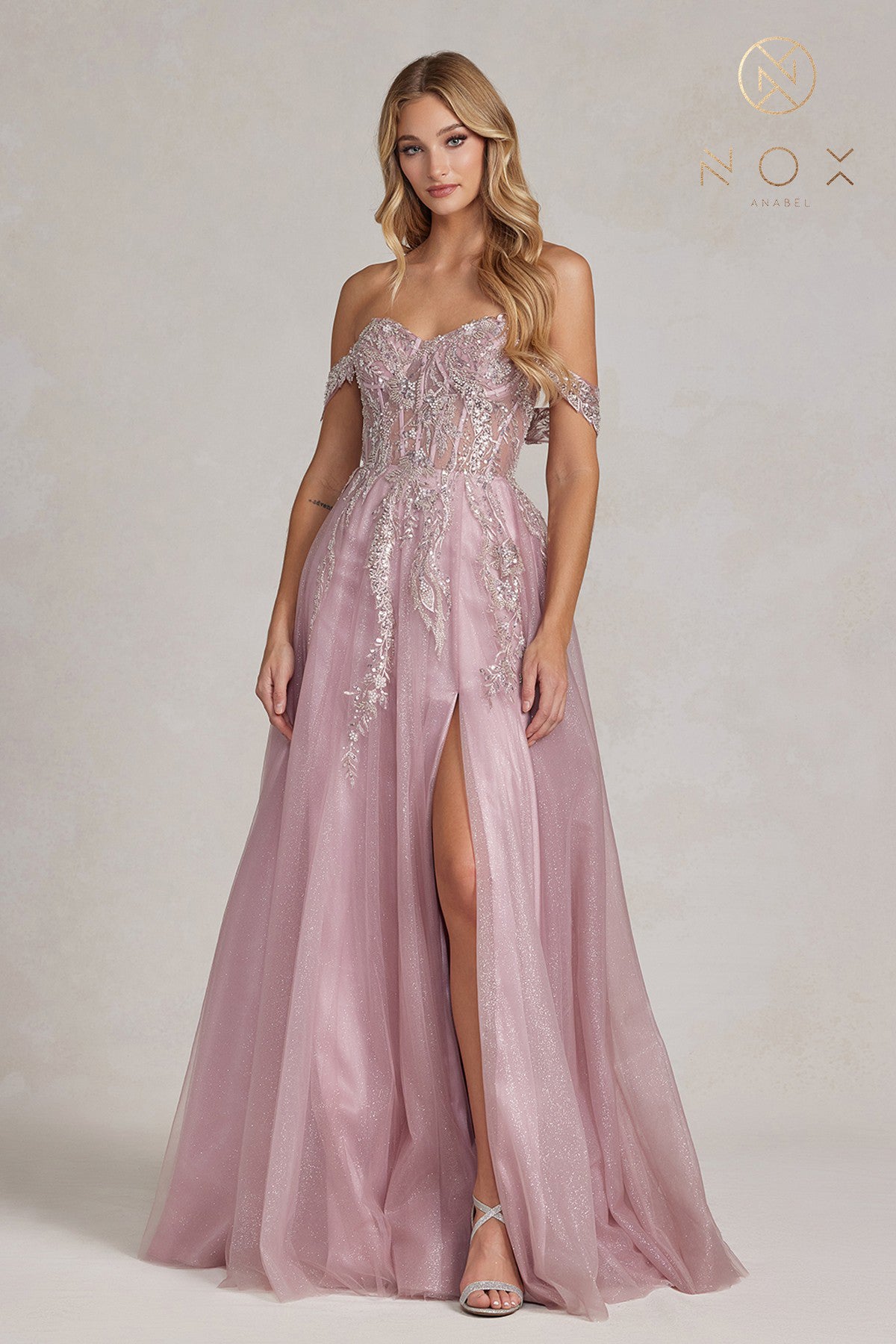 Off-Shoulder A-Line Prom Dress By Nox Anabel -E1128