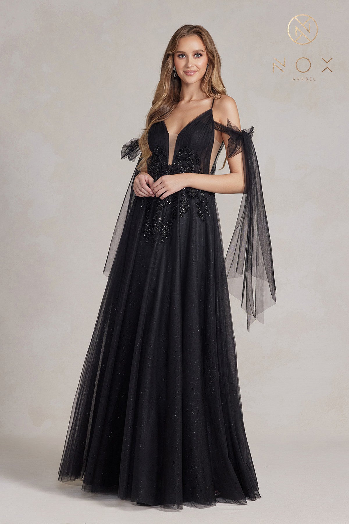 V Neck A-Line Off Shoulder Dress By Nox Anabel -E1075