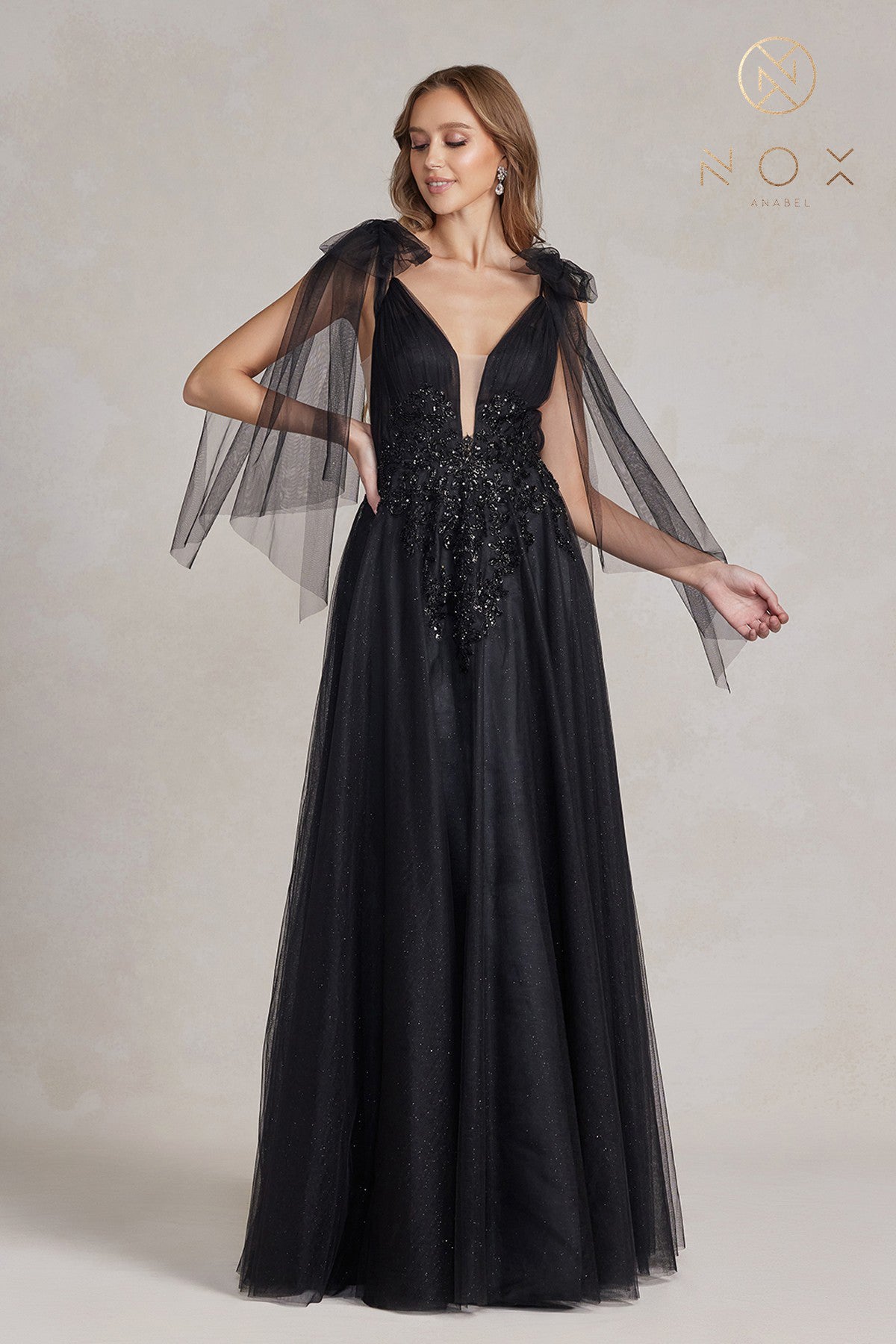 V Neck A-Line Off Shoulder Dress By Nox Anabel -E1075