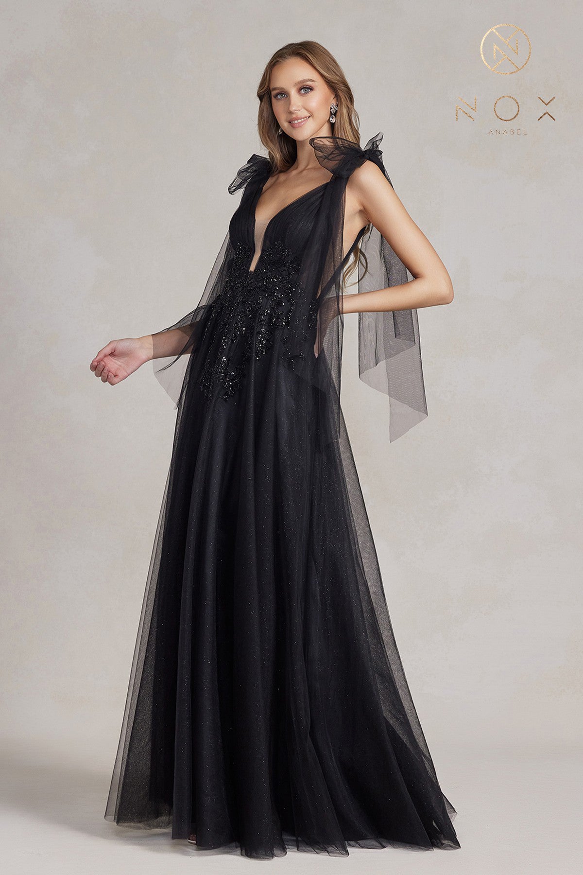 V Neck A-Line Off Shoulder Dress By Nox Anabel -E1075