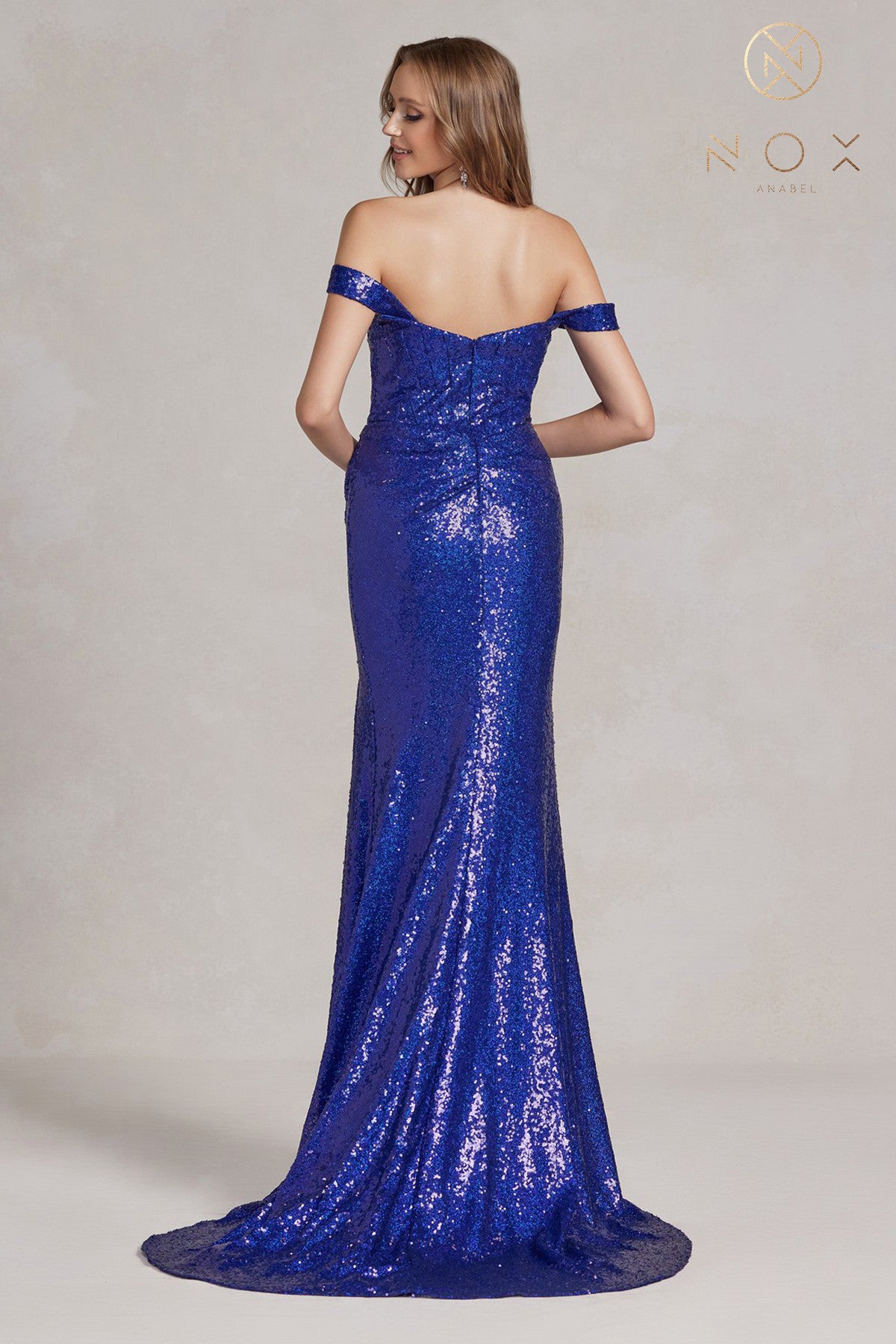 Off Shoulder Slit Gown By Nox Anabel -R1203