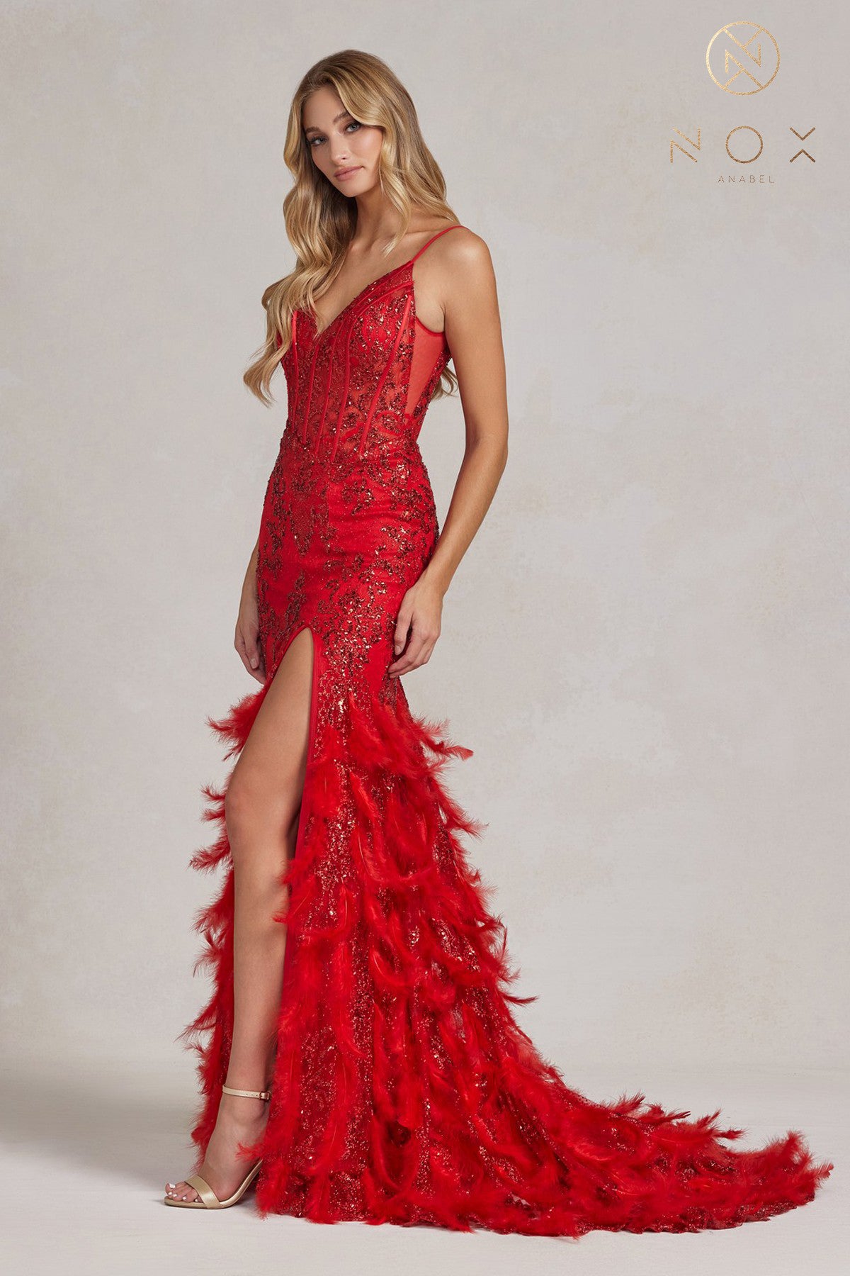 Feather Evening Dress By Nox Anabel -C1119