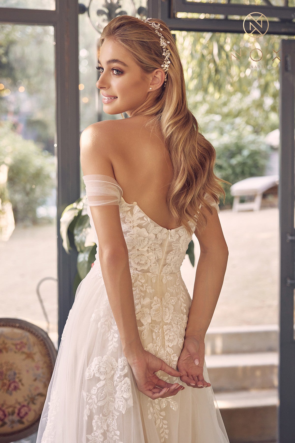 Off Shoulder A-Line Gown By Nox Anabel -JE953