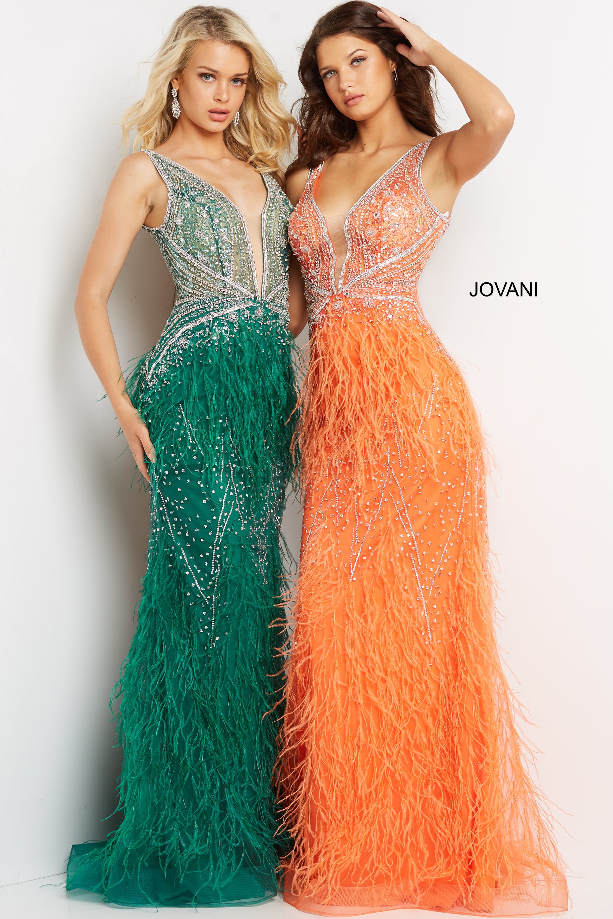 Sheer Embellished Bodice Feather Prom Dress By Jovani -03023