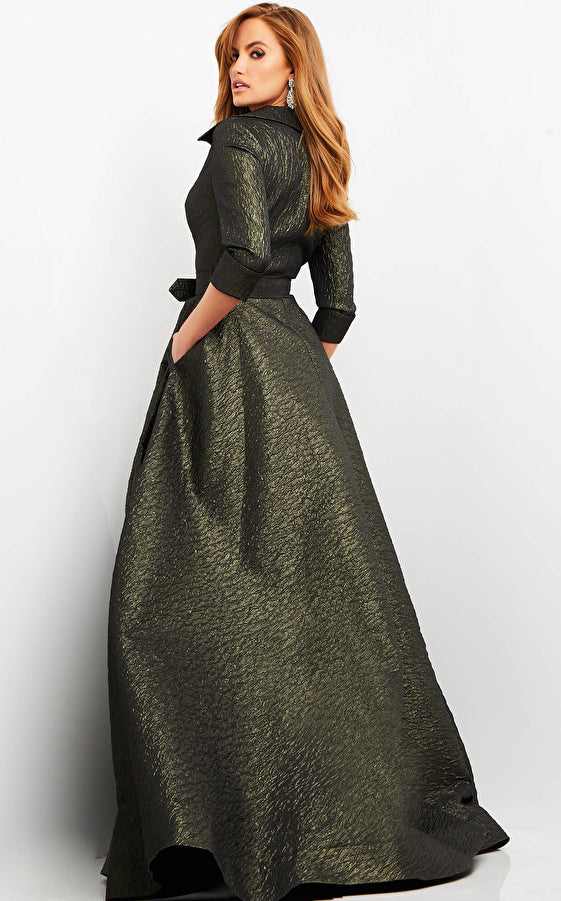 V Neck Metalic A Line Dress By Jovani -05075
