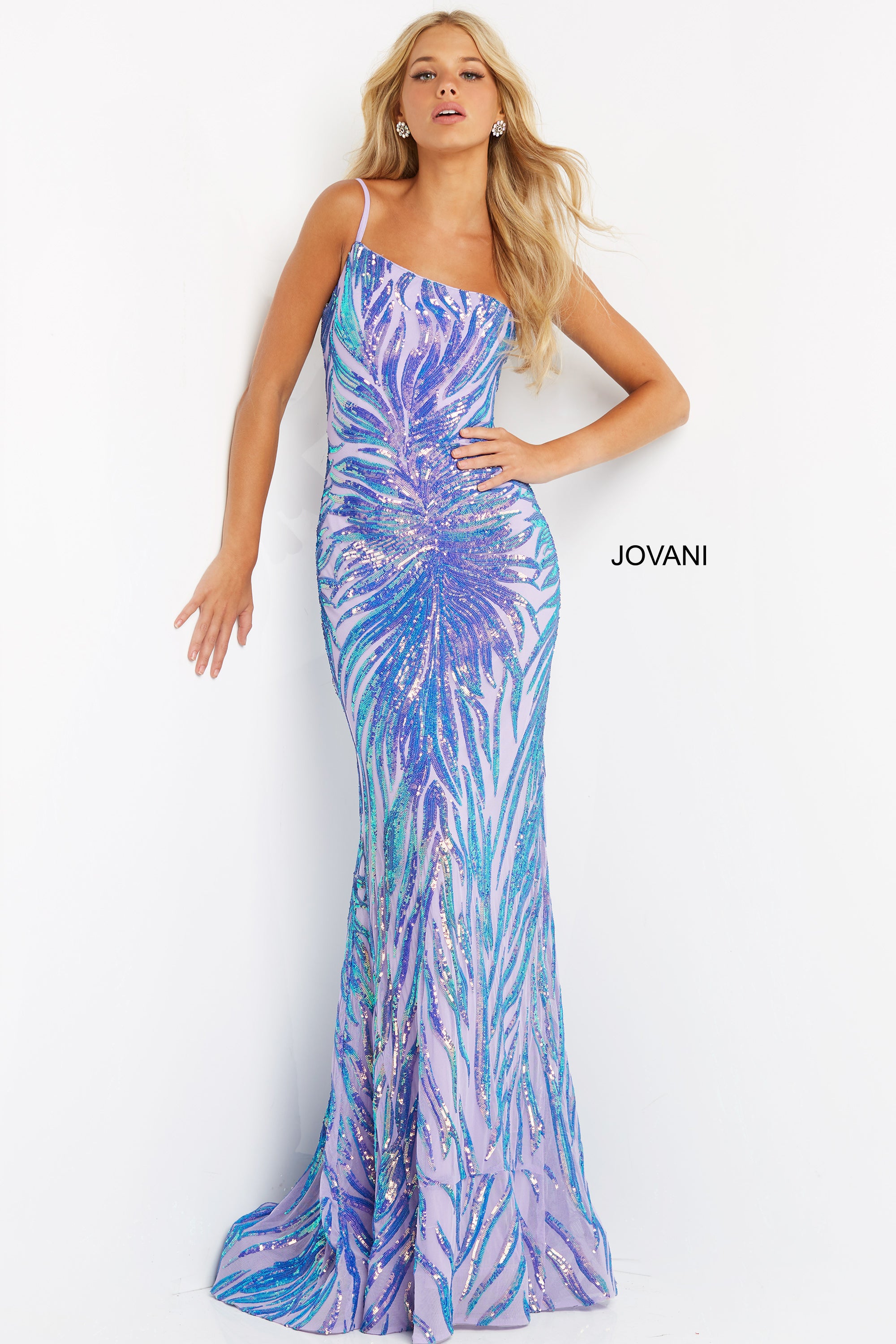 One Shoulder Sequin Sheath Prom Gown By Jovani -05664