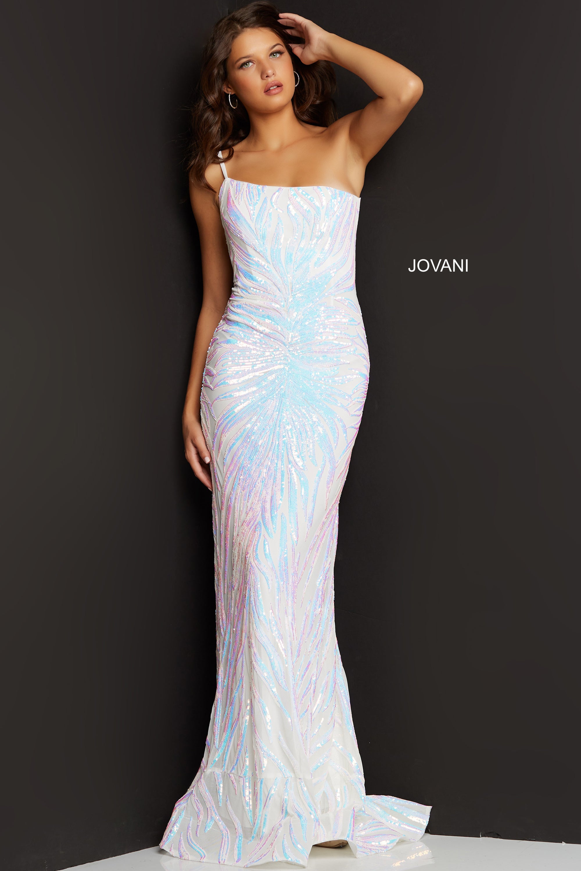 One Shoulder Sequin Sheath Prom Gown By Jovani -05664
