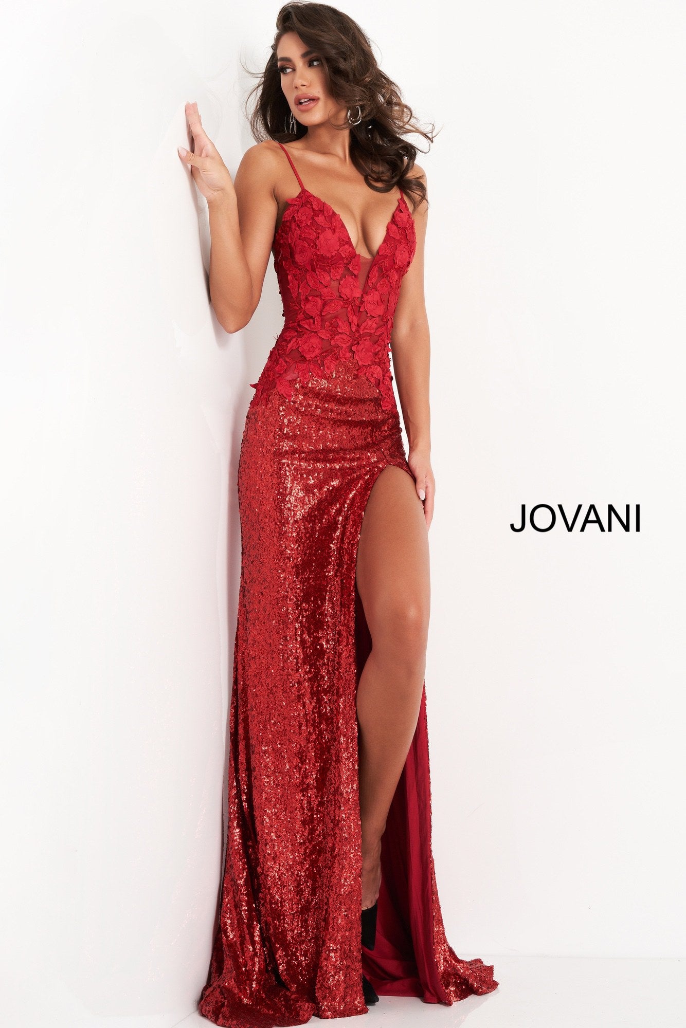 Floral Bodice Sequin Fitted Prom Dress By Jovani -06426