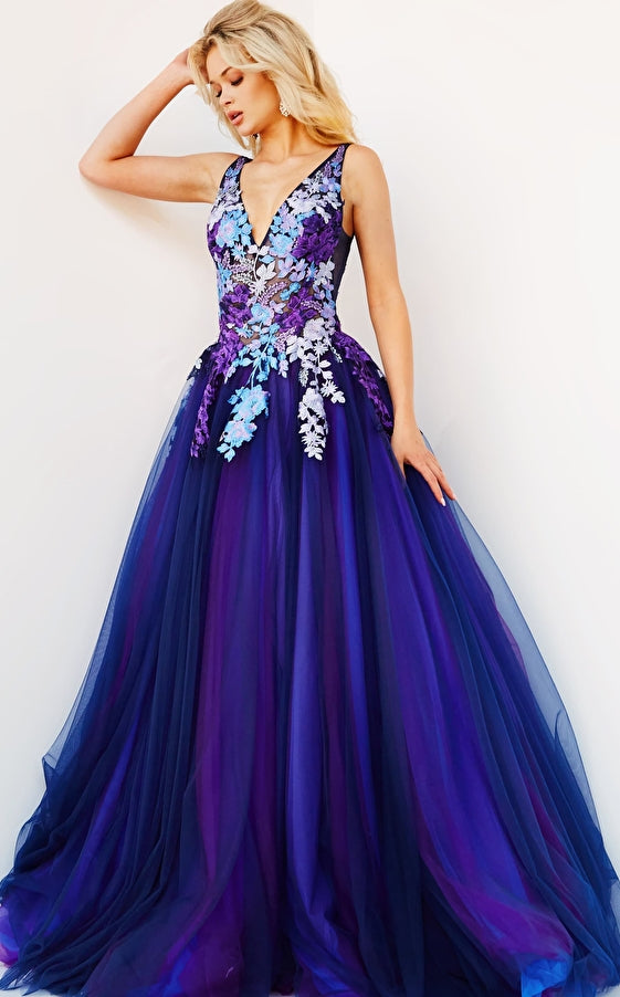 Floral Bodice Tulle Ballgown By Jovani -06807