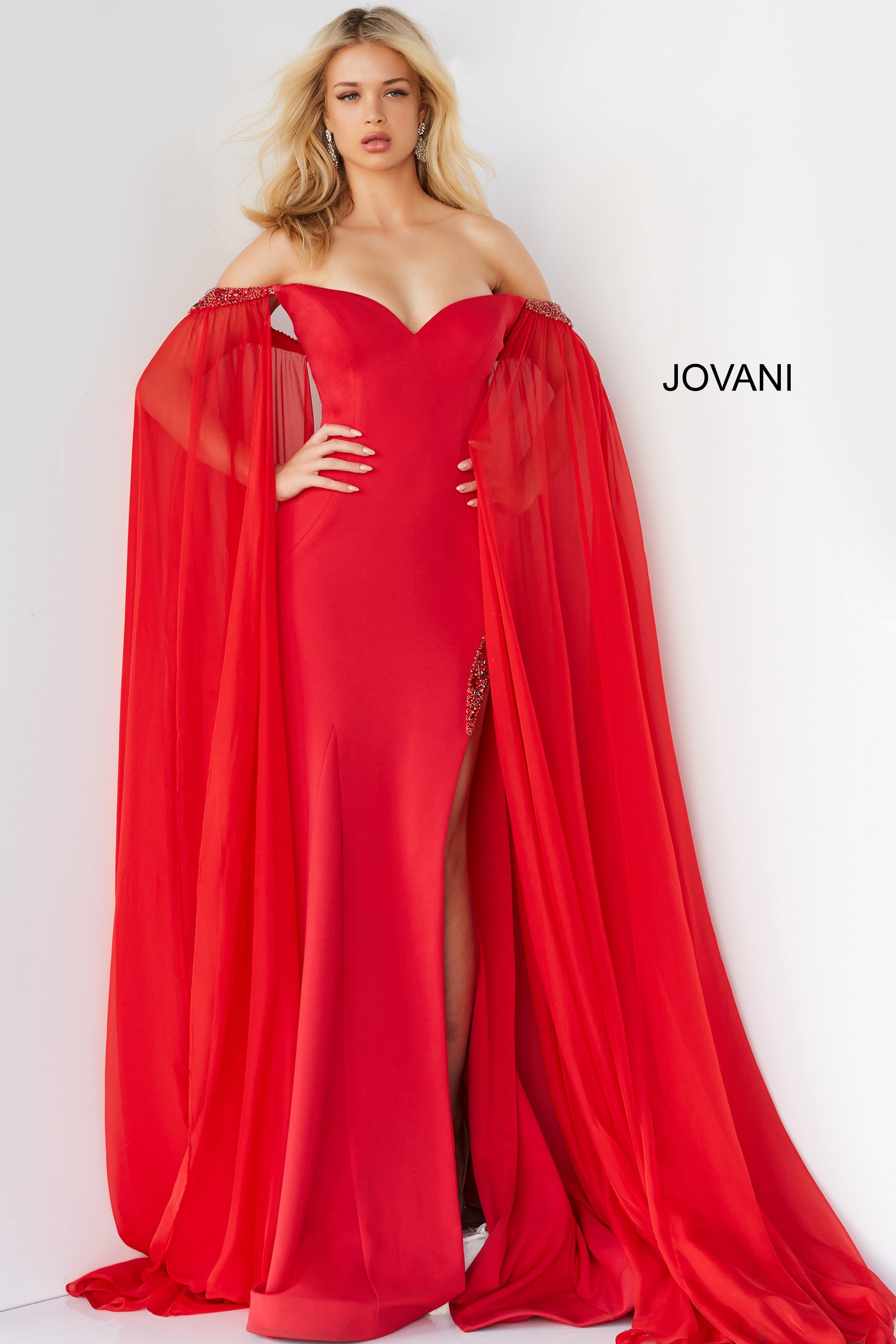 Draped Off The Shoulder Sheath Dress By Jovani -07652