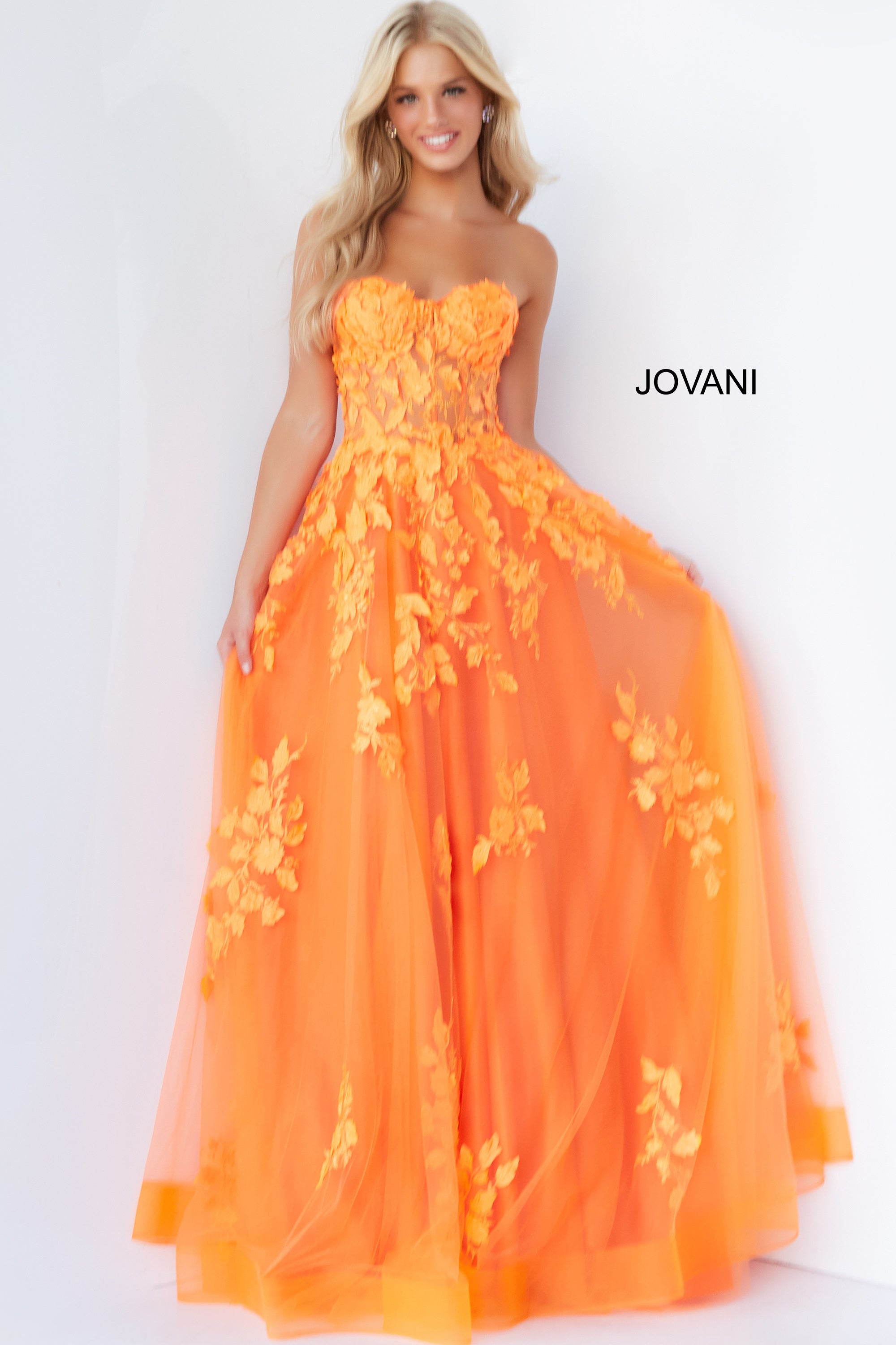 Lace Appliques Strapless Prom Gown By Jovani -07901
