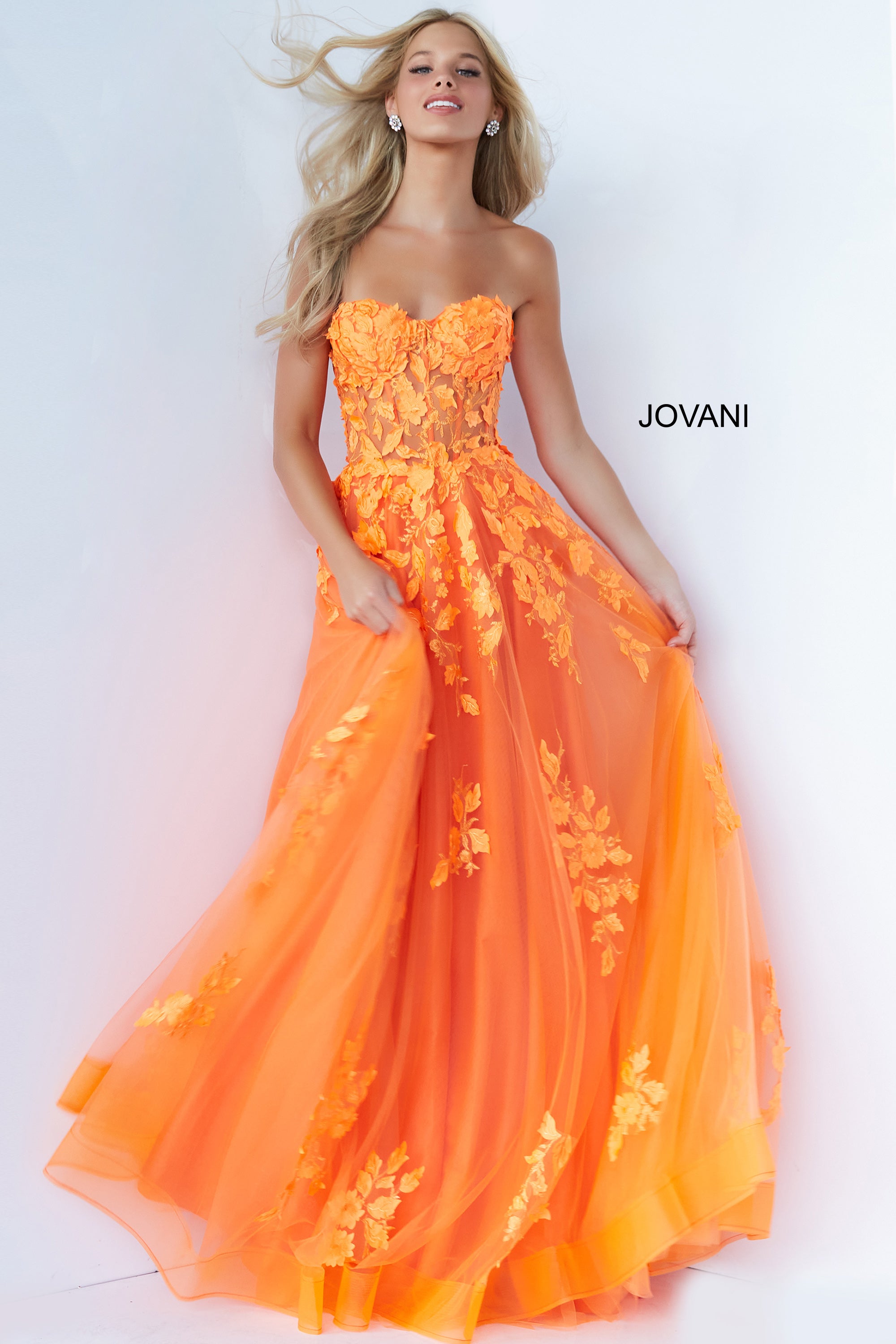 Lace Appliques Strapless Prom Gown By Jovani -07901