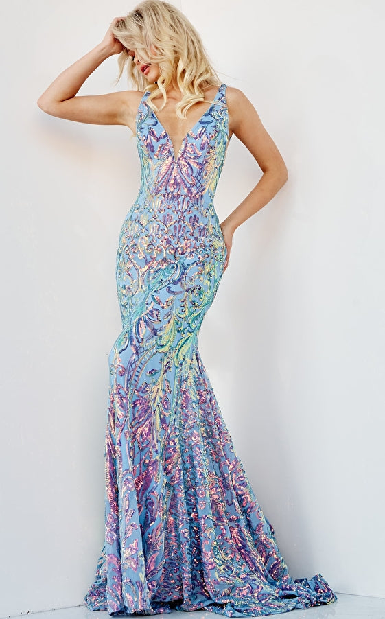 Sequined V Neck Sheath Dress By Jovani -08099