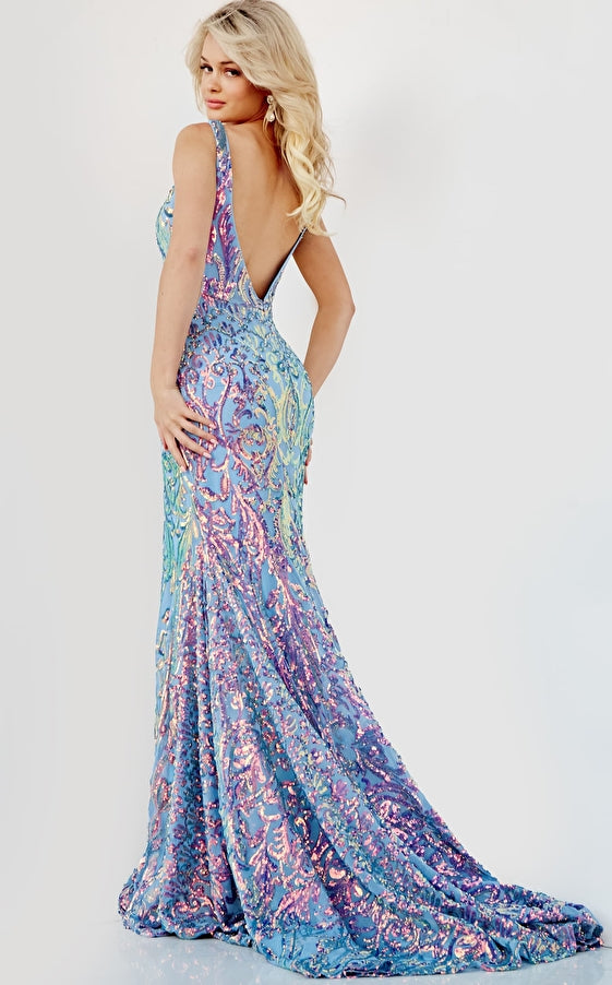 Sequined V Neck Sheath Dress By Jovani -08099