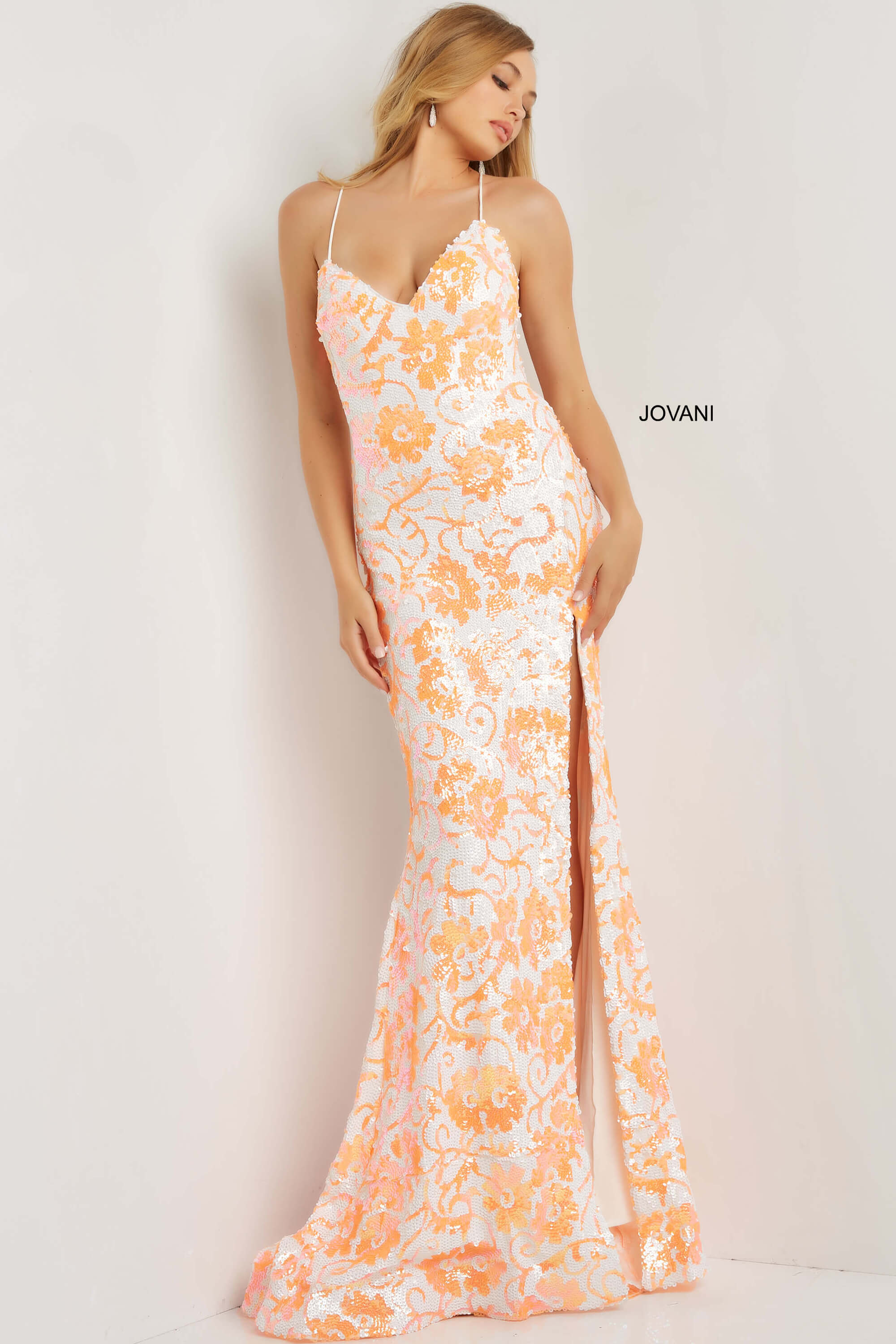 Sequin Floral Sheath Prom Dress By Jovani -08255