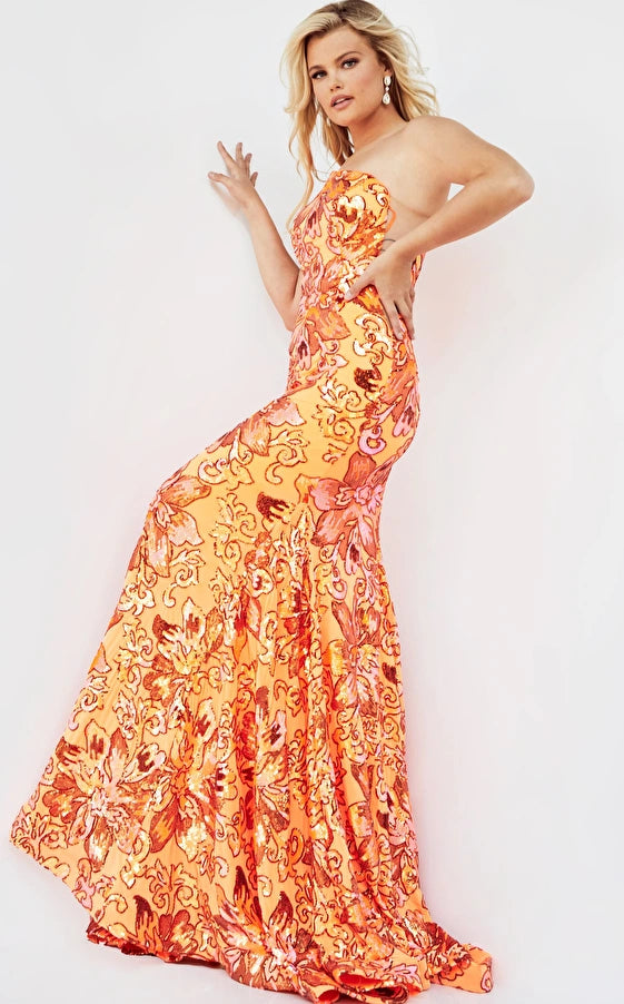 Floral Sequin Trumpet Dress By Jovani -08460