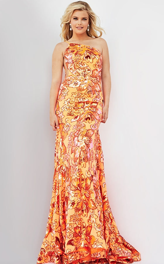 Floral Sequin Trumpet Dress By Jovani -08460