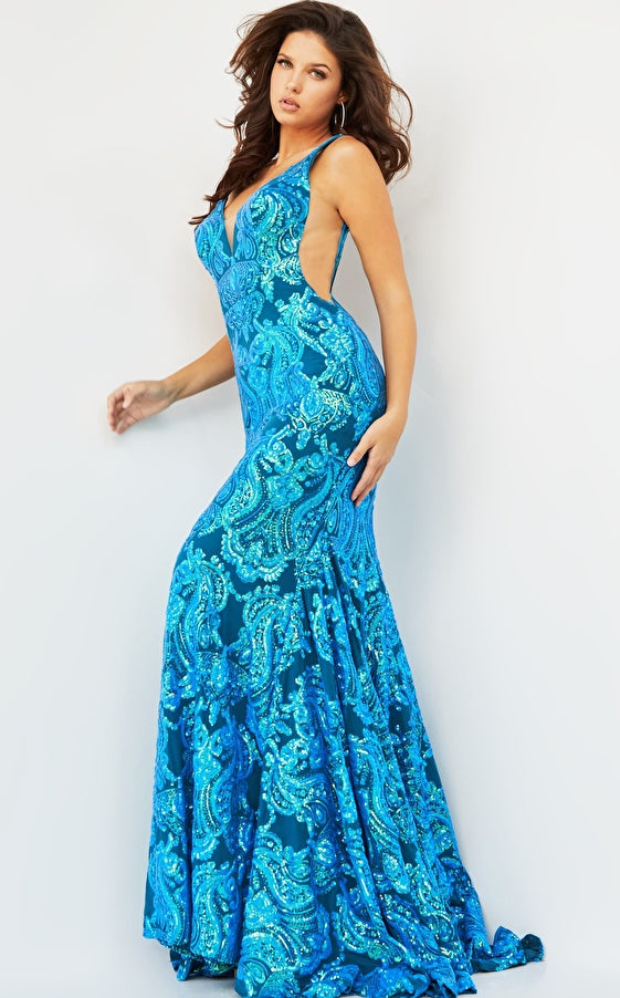 Fitted Iridescent Sequin Mermaid Dress By Jovani -08646